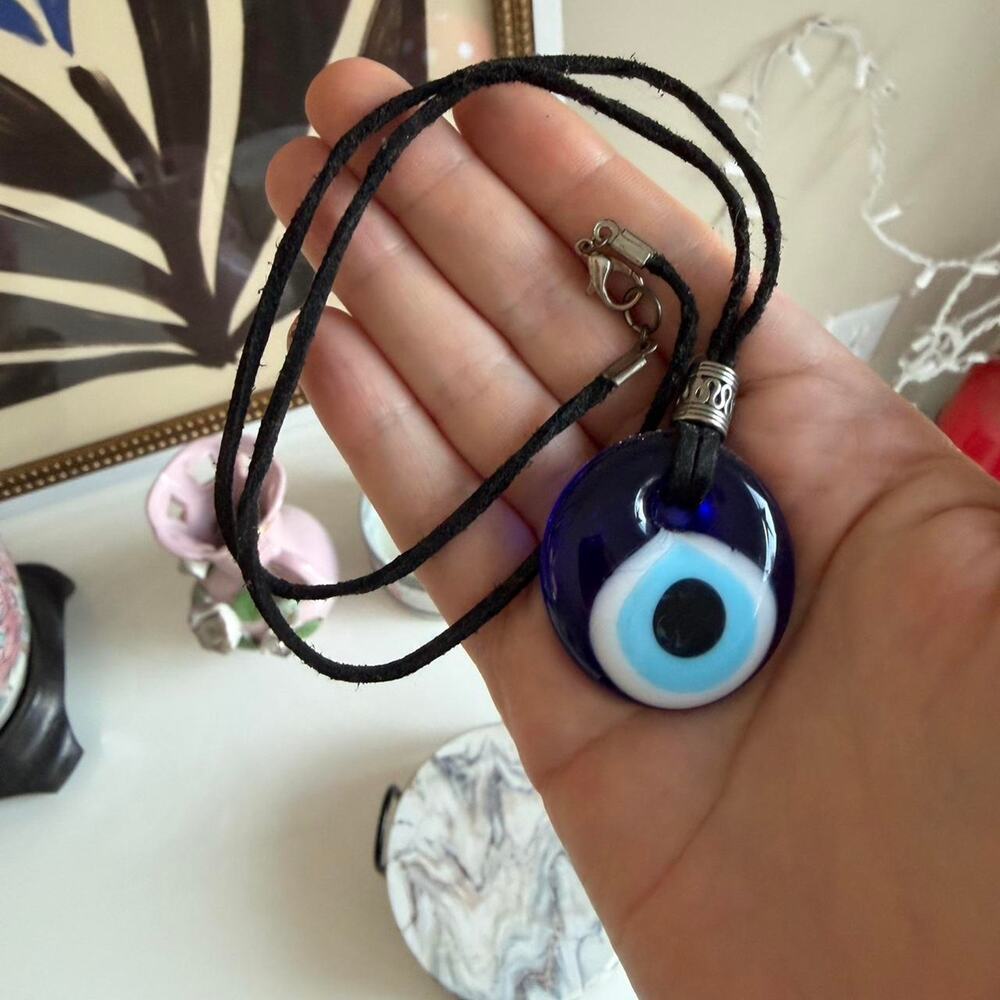 Blue Evil Eye Blown Glass Pendant Necklace